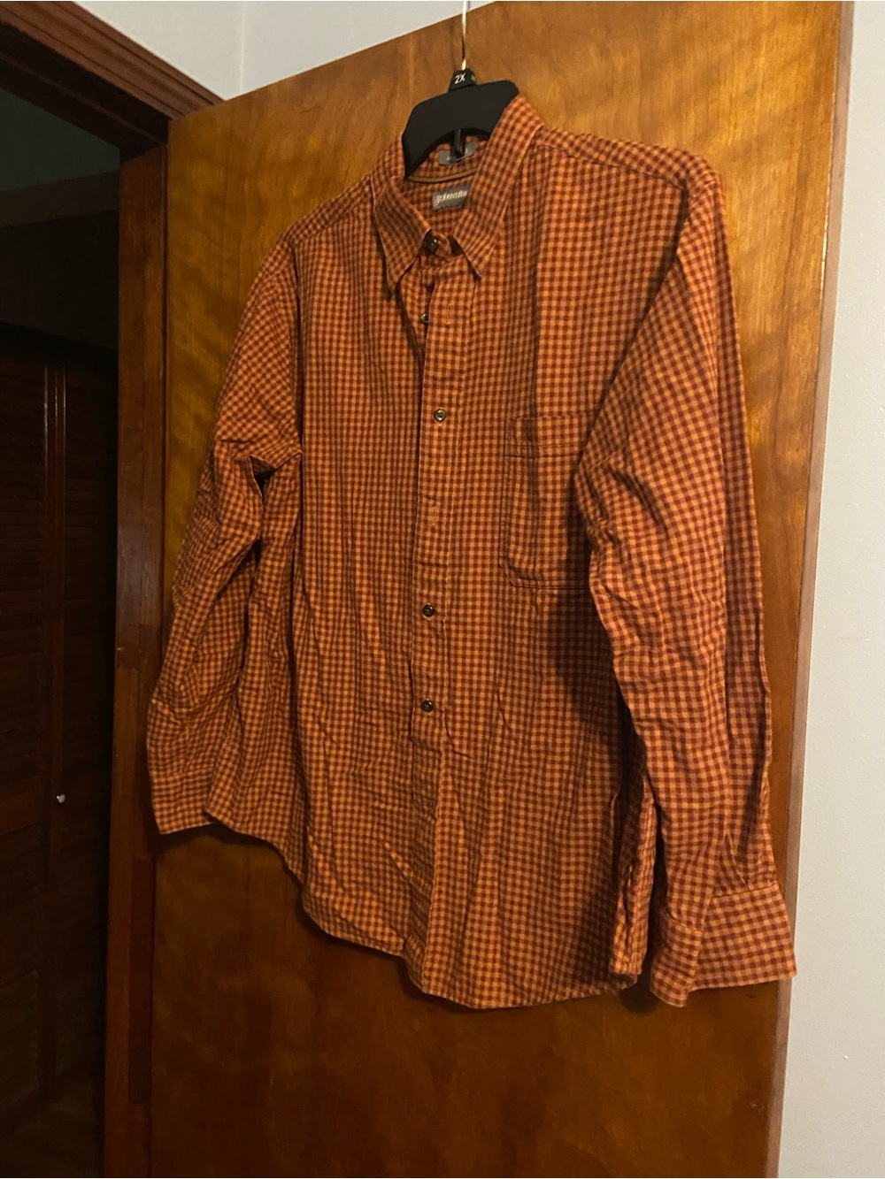 St. John's Bay Orange and Black Check Button-Down Shirt